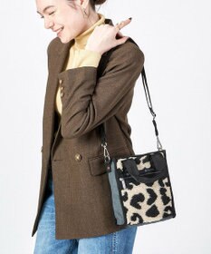 LeSportsac DENIM MINI N/S TOTE/ブラックデニム/レオパードシェルパ