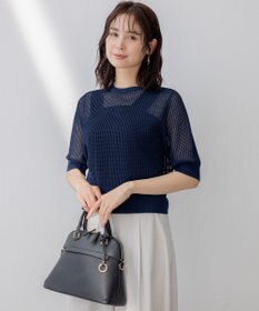 組曲 【前後着用可】メッシュ5分袖ニット カーディガン