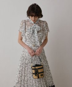 GRACE CONTINENTAL ボウタイプリーツプリントワンピース
