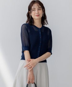 組曲 L 【前後着用可】メッシュ5分袖ニット カーディガン