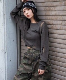 WEGO モヘアタッチダメージショートニット