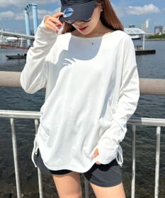 WEGO 【ラッシュガード/吸水速乾/UVカット/日焼け対策/体型カバー】リブドロストデザイントップス