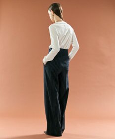 BEIGE， DELAND / ウールピンストライプハイウエストタックパンツ