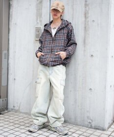 WEGO 【ユニセックス着用ITEM/MLサイズ展開】チェックグラフィックZIPパーカー（LS）