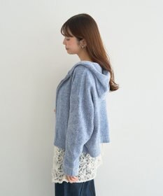 earth music&ecology ベロアフーディージップニットカーディガン