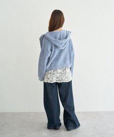 earth music&ecology ベロアフーディージップニットカーディガン