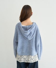 earth music&ecology ベロアフーディージップニットカーディガン