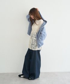 earth music&ecology ベロアフーディージップニットカーディガン