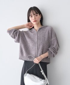 earth music&ecology ベロアフーディージップニットカーディガン