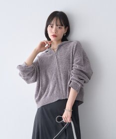 earth music&ecology ベロアフーディージップニットカーディガン