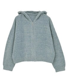 earth music&ecology ベロアフーディージップニットカーディガン