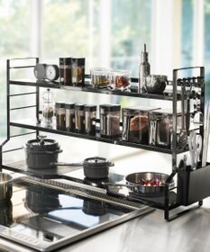 tower コンロ奥ラック 3段 タワー ブラック