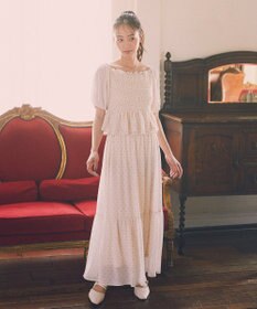 earth music&ecology ＳＥＴ２点フロッキードットブラウス＋スカート