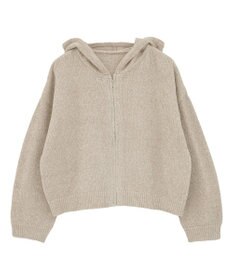 earth music&ecology ベロアフーディージップニットカーディガン