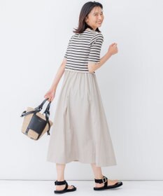 23区 【洗える】マットナイロンタフタ ニットドッキング ワンピース