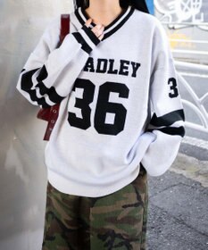 WEGO ナンバリングジャガードVネックニット