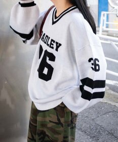 WEGO ナンバリングジャガードVネックニット