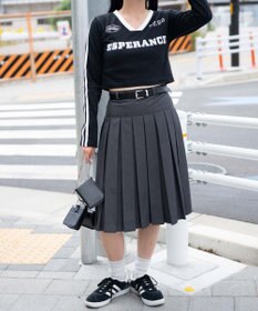 WEGO ベルト付プリーツミドルスカート