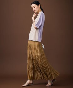 自由区 【大人のバイカラー】ライトクレープストレッチ プルオーバー