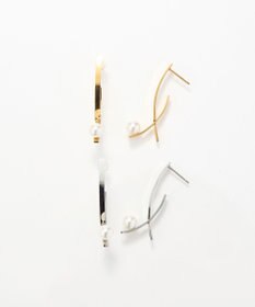 Phoebe 【金属アレルギー対応】クロスラインパールピアス　シルバー/サージカルステンレス