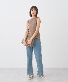 earth music&ecology ランダムリブボトルネックノースリーブニット