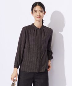 J.PRESS LADIES S 【洗える】ドットデシンプリント ボウタイ バンドカラー ブラウス