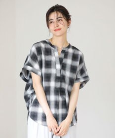 Green Parks 綿麻混フレンチスリーブスキッパーシャツ