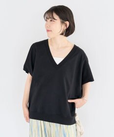 Green Parks 深Ｖネックミニ裏毛フレンチスリーブプルオーバー