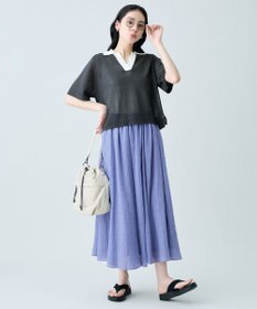 ANY ラミータッチバイカラーポロ衿スキッパーニット