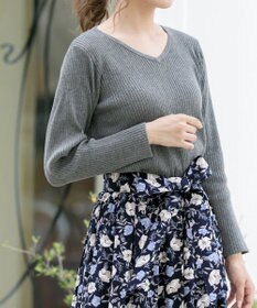 Tiaclasse 【洗える】異素材を組み合わせた花柄リブニットコンビワンピース