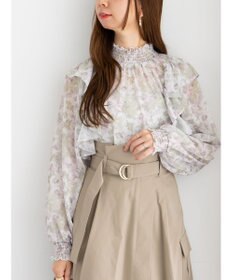 Te chichi フラワーパターンシアーフリルブラウス