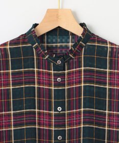 組曲 【洗える】シアーチェック 半袖ブラウス