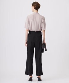 ICB L 【接触冷感・UVケア・速乾・洗える】BackSatinAmunzen 5分袖Vネックボウタイブラウス