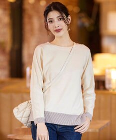 Tiaclasse 【洗える】 配色スリットニットトップス