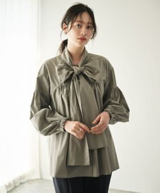 #Newans 【シワになりにくい/洗濯機可能/袖ゴム】ビッグリボンブラウス