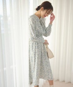 Feroux 【洗える】フラワープリントラッフル ワンピース