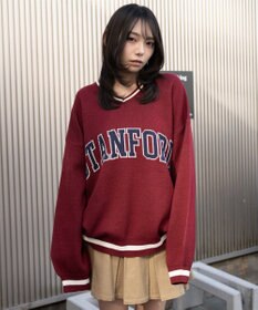 WEGO VネックグラフィックニットBIGプルオーバー