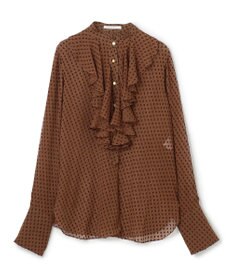BEIGE， CALLERRY / シルク混ドットラッフルブラウス