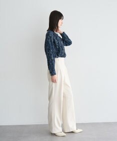 YECCA VECCA ラインフラワー柄ギャザーブラウス