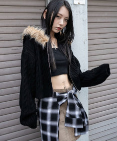 WEGO フェイクファー付きケーブルニットパーカー