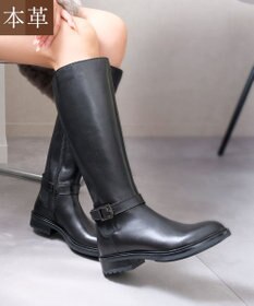 Pointer 本革ベルトデザイン 裏起毛 ロングブーツ