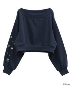 earth music&ecology 【予約】Disney/キラキラモチーフ刺繍オフショルスウェット