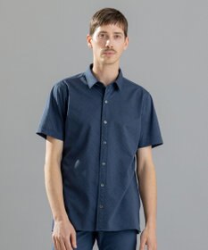 JOSEPH HOMME ブロークンヘリンボンジャージー　レギュラーカラー半袖シャツ