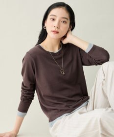 ANY カラーレイヤードニットTシャツ モカ×ブルー