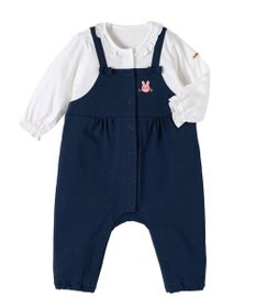 MIKI HOUSE HOT BISCUITS 【70-80cm】オーバーオール重ね着風 カバーオール