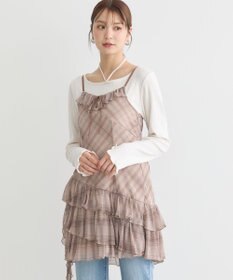 earth music&ecology フロントリボンチェックミニキャミワンピース