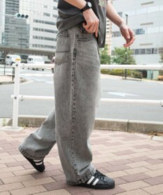 WEGO 【ユニセックス着用ITEM/SMLサイズ展開】ルーズテーパードデニムパンツ