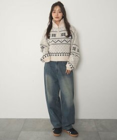 WEGO ノルディック柄ハーフジップニット