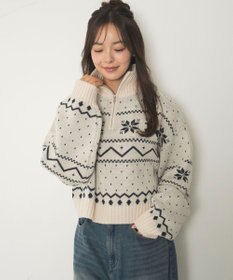WEGO ノルディック柄ハーフジップニット
