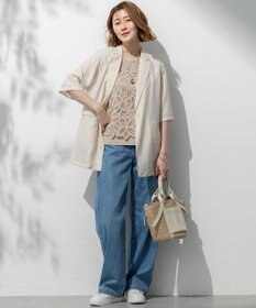 23区 L 【洗える/汗じみ防止加工】エンブロイダリージャージー フレンチスリーブ カットソー